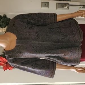 👕DKNY EUC oversized wool peplum top stitched intricate designs sz med